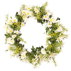 Block Mart 人造小雛菊圓形壁掛吊飾花環花圈, 白色