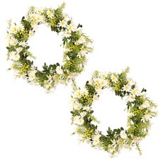 Block Mart 人造花小雛菊花圓形壁掛吊墜花環 2p, 白色的