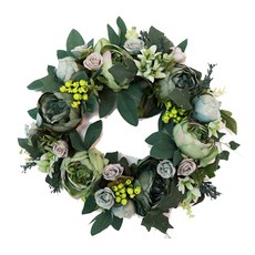 Block mart 人造花牆花圈復古牡丹裝飾花圈, 綠色