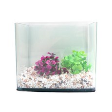 迷你水族箱+五彩絲 600g+人造水草裝飾5組, 混色