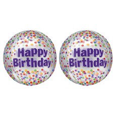 球形 HBD 五彩紙屑氣球, 混合顏色, 2個