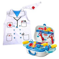 스쿨버스 병원놀이 박스 + 의사 의상 + 모자 세트, 혼합색상, 1개