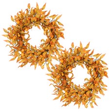 Block Mart仿真花秋季花環圓形壁掛 2入, 迷你南瓜