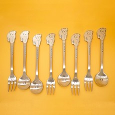 Table Art 韓國製 Winking Tiger 茶匙 + 茶叉組, 1套, 湯匙 4p + 叉子 4p