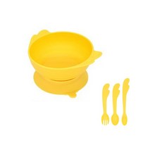 UINLUI 孩童吸盤碗+匙叉組, 香蕉黃, 餐具組