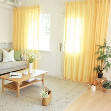 MAISONTEXTILE 連窗簾針一起洗滌的飄逸蝴蝶褶窗簾2件組, 檸檬黃