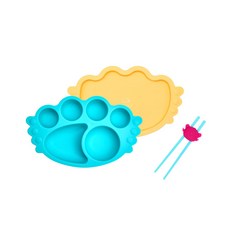 UINLUI 矽膠餐盤餐具組, 水藍色, 分格餐盤+盤子+學習筷