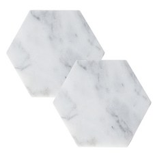 Block Mart 高級大理石六角形杯墊 2入, 白色
