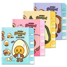 Line Art蜂蜜早午餐咖啡廳秘密按扣日記本 4種組, 混色, 1套