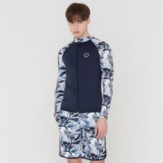 TUBE TREE 男款拉鍊式花紋圖案插肩防曬長袖泳衣+短褲套裝
