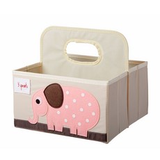 3 sprouts 多用途手提尿布收納籃 尿布收納用品, 粉色大象, 1個