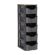 리빙스마일 우드 패턴 상판 스마트 슬림 5단 서랍장, 다크그레이