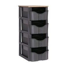 리빙스마일 우드 패턴 상판 스마트 슬림 4단 서랍장, 다크그레이