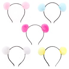 LivingDA 可愛毛球髮箍, 粉紅色,淺藍色,白色,桃紅色,黃色, 5個