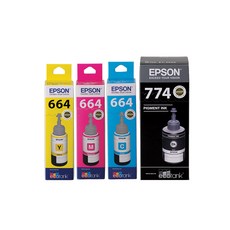 EPSON 愛普生 T774 + T664 3 打印機墨水套組, T664（300紅、400黃、200藍）、T774（100黑）, 1組
