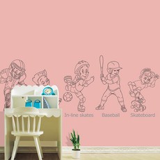 유니크 만능 점착 뮤럴 벽지 6p, 스포츠타임 로즈핑크