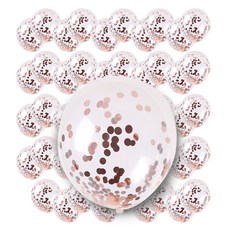 五彩紙片圓形金箔氣球, 玫瑰金, 50個