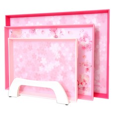 AESLA 櫻花圖案多功能方型托盤 3入+收納架組, 混色, 1組