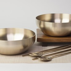 OBOOJA 黃銅碗 2入+筷子湯匙 2件組, 單色, 1套