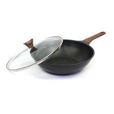 Kitchen-Art IH爐感應時尚黑平底炒鍋+玻璃鍋蓋組, 28cm, 1組