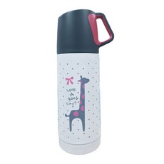 杯蓋式長頸鹿圖案保溫瓶, 350ml, 粉色