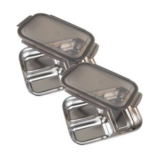 ALL POOM LoCK 不鏽鋼3格小菜盤 2入+蓋子 2入, 混色