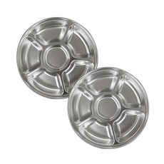 ALL POOM LoCK 不鏽鋼圓形6格分隔餐盤, 銀色, 2個