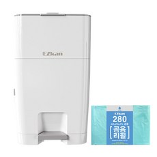 이지캔 4중냄새 차단 프리미엄 쓰레기통 27L + 공용 리필 봉투 280 세트, 화이트