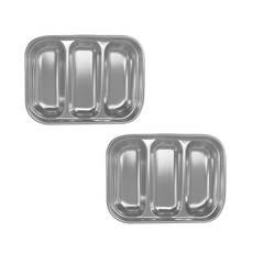 ALL POOM LoCK 不鏽鋼3格分隔餐盤, 銀色, 2個