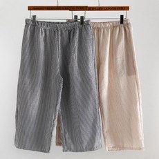 GLAM GONGGAM 情侶款涼感舒適居家服泡泡紗條紋睡衣七分褲2件組