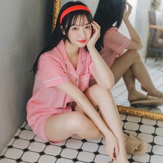 GLAM GONGGAM 情侶款涼感泡泡紗條紋短袖睡衣上下衣套裝