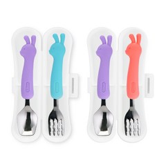 Edison 愛迪生 矽膠湯匙+叉子+收納盒 兔子款 2件組, 藍色+粉色, 1組
