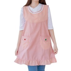 decoever 條紋荷葉邊連身裙式圍裙, 桃色, 1個