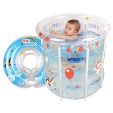 베베맘보 아기 투명 수영장 + 목튜브, 블루, 1개