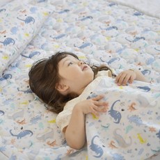 ahtty blanc 兒童人造絲涼感防滑睡墊, Blue Dino, 1入