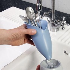 粉彩葉子瀝水衛生餐具筒, 深藍色, 1個