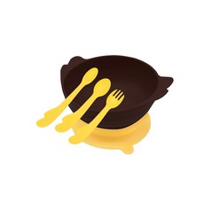 유이앤루이 코코넛 흡착 엔젤볼 + 베이비 스푼 앤 포크 세트, 코코브라운, 엔젤볼 + 흡착판 + 스푼 2종 + 포크