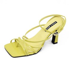 RABLE 女款交叉繫帶高跟涼鞋 10cm, 萊姆黃, 245mm
