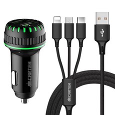 카템 듀얼 QC3.0 차량용 고속충전기 36W + 트리플 충전케이블 3A, CT094, 혼합색상