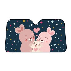 콩 K WORKS 차량 앞유리창 단열 캐릭터 썬스크린 L, 토끼가족, 1개
