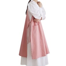한스데이 국내 제조 린넨 트임 앞치마, 인디핑크, 1개