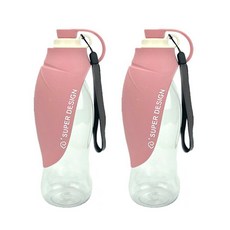 寵物外出專用水瓶 580ml, 粉色的, 2個