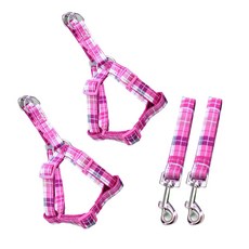 블럭마트 체크무늬 반려동물 하네스 L, 핑크, 2개