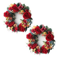 Block Mart人造花居家裝飾玫瑰花圓形花環 2入, 混色