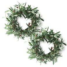 Block Mart假花室內裝飾門裝飾 橄欖葉花環 2入, 混色