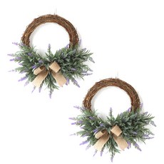 Block Mart假花室內裝飾門裝飾花環圓形 薰衣草色 2入, 混色