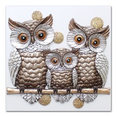 KM DECO 貓頭鷹家族室內裝飾畫框, 單色, 單一顏色