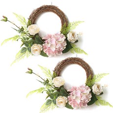 積木超市 人造花藤環花圈壁飾 玫瑰繡球花 2入, 混合色