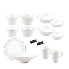 윌리브 골드림 2인 홈 식기 세트, 화이트(WV8844), 공기 2p + 대접 2p + 찬기 소 2p + 대 2p + 머그컵 2p + 수저받침 2p + 접시 220mm + 파스타접시