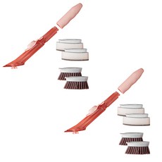 Blockmart 多用途清潔刷柄 + 頭部 2p + 海綿 2p 套組, 粉色的, 2套